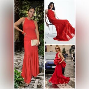 COS Pleated Racer Back Neck Maxi Dress Sleeveless Bold Red Size Small Like New